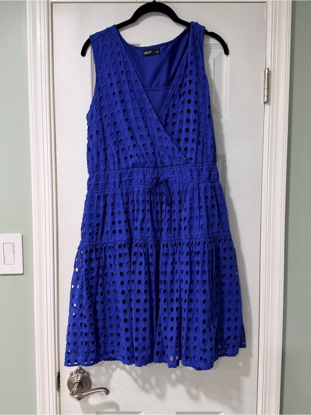 Eyelet Tiered Sleeveless Dress in Cobalt Blue
